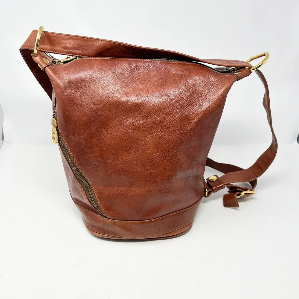 Marino Orlandi Brown Leather Backpack with Gold Hardware